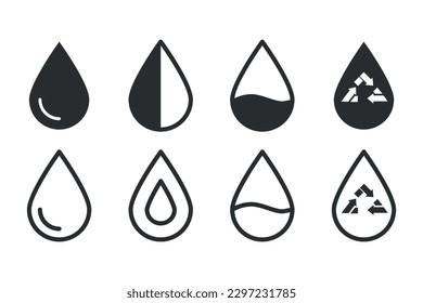 Water gray vector icons set on white background