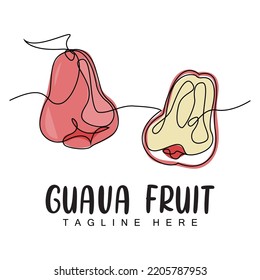 Logo-Design-Vektorgrafik von Water Guava mit Line-Style Frischer Obstmarkt-Illustration Vitamin Plant