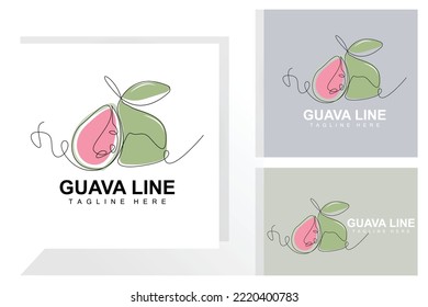 Water Guava Logo Design Vector With Line Style Fresh Fruit Market Illustration Vitamin Plant