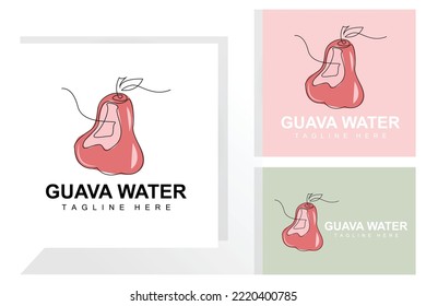 Water Guava Logo Design Vector With Line Style Fresh Fruit Market Illustration Vitamin Plant