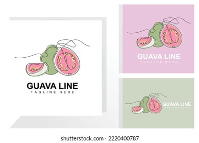 Water Guava Logo Design Vector With Line Style Fresh Fruit Market Illustration Vitamin Plant