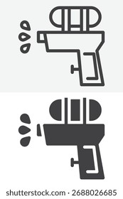Conjunto de iconos de estilo diferente de pistola de agua. Esquema de línea e ícono de Vector sólido, signo de trazo editable y símbolo para salpicaduras de verano.
