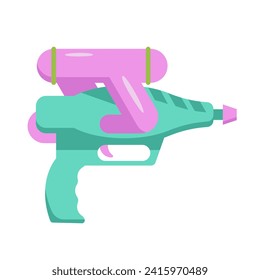 Armas de agua para divertidos juegos de guerra espacial en verano. arma de juguete con mango verde, botón de inicio de agua y contenedor violeta en la parte superior, pistola para el Festival Songkran en Tailandia ilustración vectorial de dibujos animados