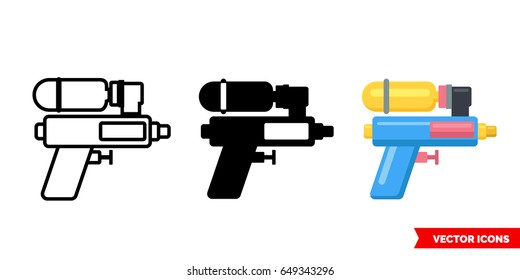 Water gun icon of 3 types: color, black and white, outline. Isolated vector sign symbol.