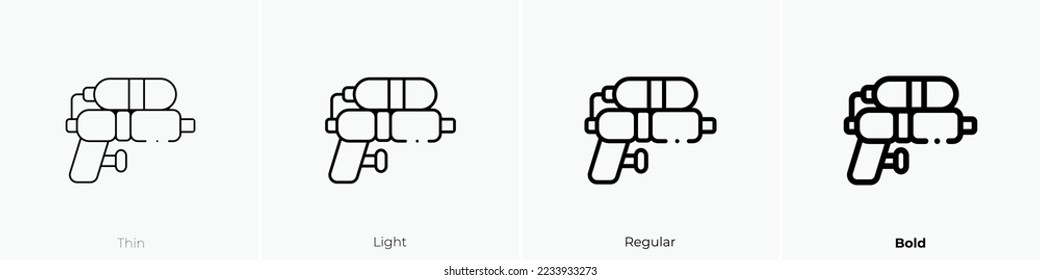 icono de la pistola de agua. Diseño delgado, ligero y audaz aislado en un fondo blanco