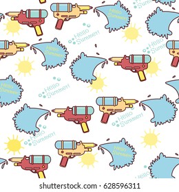 Water gun on white background. Vector seamless pattern Hello Summer!