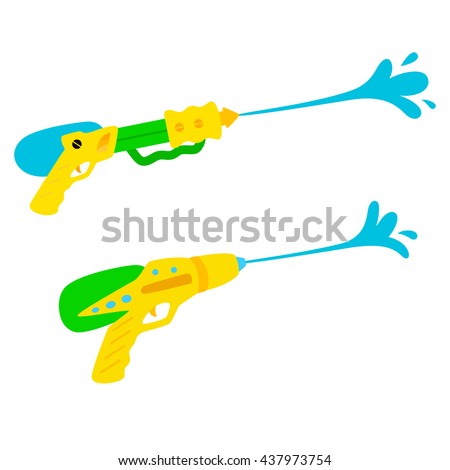 Water gun on a white background. Water pistols shoot water vector illustration. children's toy guns.