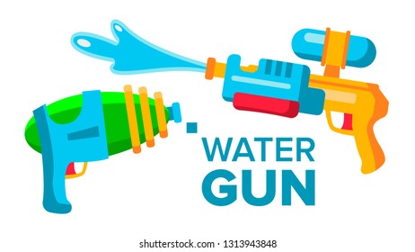 Water Gun Set Vector. Isolated Flat Cartoon Illustration