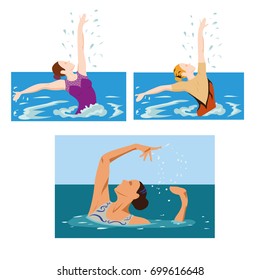Water gymnastics, synchronized swimming, sports