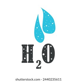 Water H2O molecule models blue and chemical formulas natural. For decoration oxygen cosmetics. Ecology and biochemistry concept. on white background. Vector Illustration.