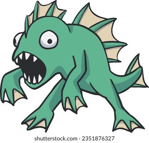 water halloween fish monster doodle handrawn vector drawing