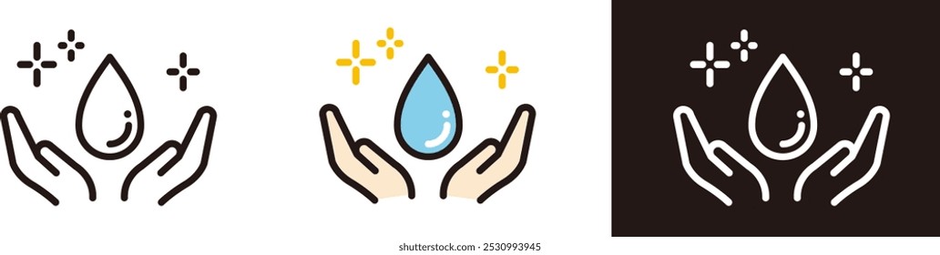 Icono de agua y mano. Imagen del ahorro de agua, ecología y medio ambiente.