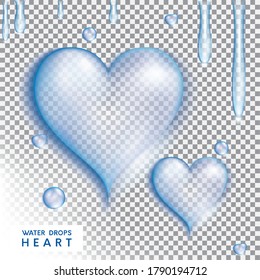 Water Heart Drop. On Transparent Background. Nature Symbol of love. Vector EPS10