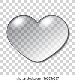 Water Heart Drop. Realistic macro sign isolated on Transparent Background. Nature  Symbol of love, happiness, health. Gel fashion printing design for Valentine day or wedding card. Vector illustration