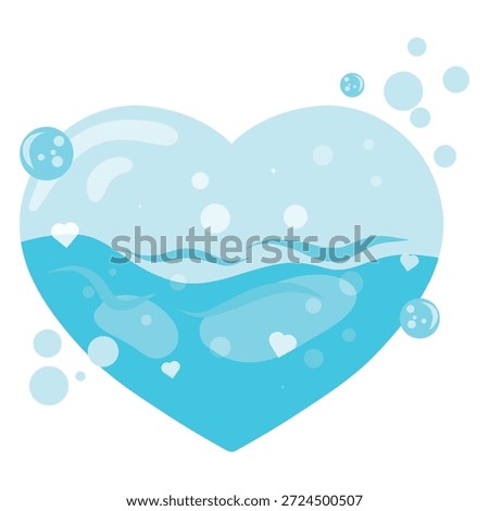 Water Heart Icon, Ocean Bubble Love Vector. Aqua Heart Emblem, Fresh Splash Love Graphic. Bubble Heart Illustration, Blue Ocean Romance Design