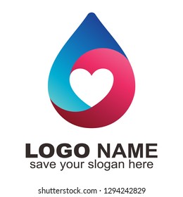 Water heart logo, Water drop logo - Vector