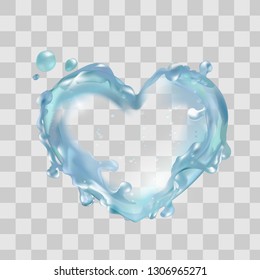 Water heart in vector. Moisturizing clear skin, aqua splash, liquid, love health nature.
