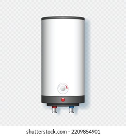 Water heater boiler house system. Metallic automatic smart gas or electric heater with temperature control and display. Air climate equipment. Realistic 3d vector illustration