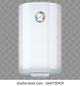 Water heater Boiler with temperature control. Home appliances for comfort. White color Editable Vector Illustration isolated on transparent background.
