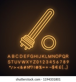 Water heater element neon light icon. Immersion heater. Electric heating element. Glowing sign with alphabet, numbers and symbols. Vector isolated illustration