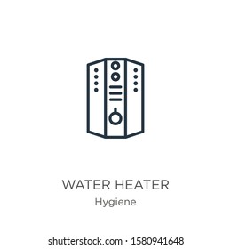 Water heater icon. Thin linear water heater outline icon isolated on white background from hygiene collection. Line vector sign, symbol for web and mobile