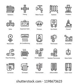 Water Heater Line Vector Icons 