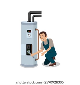 Water Heater Service Technician Cartoon Character Design Illustration vector eps format suitable for your design needs logo illustration animation etc