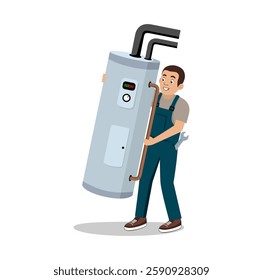 Water Heater Service Technician Cartoon Character Design Illustration vector eps format suitable for your design needs logo illustration animation etc