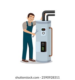 Water Heater Service Technician Cartoon Character Design Illustration vector eps format suitable for your design needs logo illustration animation etc