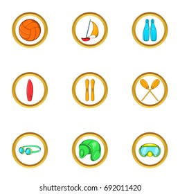 Water hobby icon set. Cartoon set of 9 water hobby vector icons for web isolated on white background