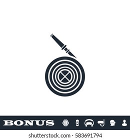 Water hose icon flat. Black pictogram on white background. Vector illustration symbol and bonus button