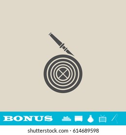 Water hose icon flat. Grey pictogram on light background. Vector illustration symbol and bonus button real estate, ottoman, vase, tv, fishing rod