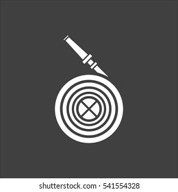 Water hose icon flat. Vector white illustration isolated on black background. Flat symbol