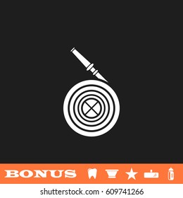 Water hose icon flat. White pictogram on black background. Vector illustration symbol and bonus button tooth, vase, star, mirror, bottle