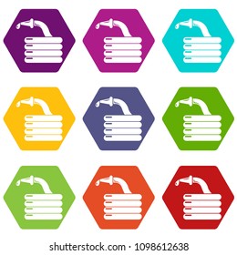 Water hose icons 9 set coloful isolated on white for web