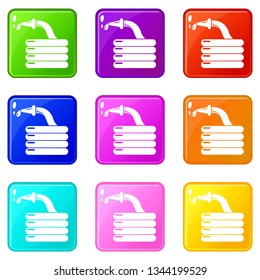 Water hose icons set 9 color collection isolated on white for any design
