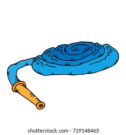 Water hose. Rolled up garden hose. Vector illustration of a garden plumbing hose. Hand drawn hose with water.