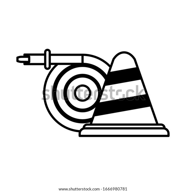 water hose with safety cone on white background\
vector illustration\
design