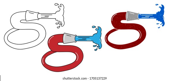 diseño vectorial de la manguera de agua. blanco y negro. mano digital dibujada. textura de grano