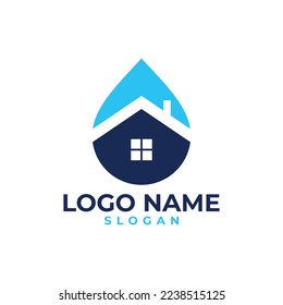 Water House Logo Design Template. Plumbing, Housing Services, Home, Water Industries Vector Illustration