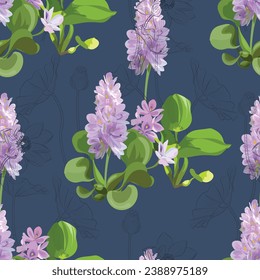 Water hyacinth seamless patternon background color