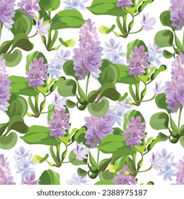 Water hyacinth seamless patternon white background 