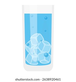 water with ice cubes and bubbles flat cartoon illustration