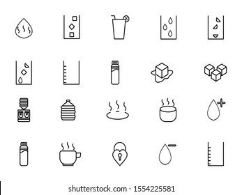 water and ice icon set vector illustration. Contain such as water, warm, cup, glass, gallon, ice cube, and more