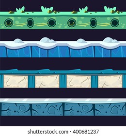 Water And Ice Platformer Level Floor Design Set  In 2-d Vector Looped Pattern