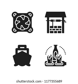 water icon. 4 water vector icons set. paddle, cruiser front view and cooler icons for web and design about water theme