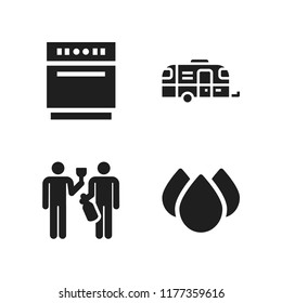 water icon. 4 water vector icons set. drops, dishwasher and caravan icons for web and design about water theme