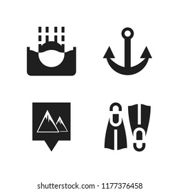 water icon. 4 water vector icons set. flippers, anchor and location mountains icons for web and design about water theme