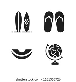 water icon. 4 water vector icons set. melon, flip flop and earth globe icons for web and design about water theme