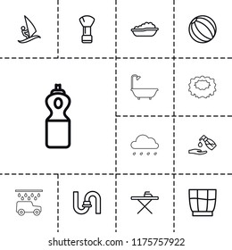 Water icon. collection of 13 water outline icons such as baby bath, shaving brush, pipe, ironing table, liquid soap, beach ball. editable water icons for web and mobile.